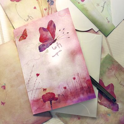 Tarjetas De Saludo Butterfly 2 En 1 Sobre + Esquela /12X17 Cm3