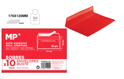 Sobre 120mmx176mm Marca Madrid Papel Color Rojo (MP)1