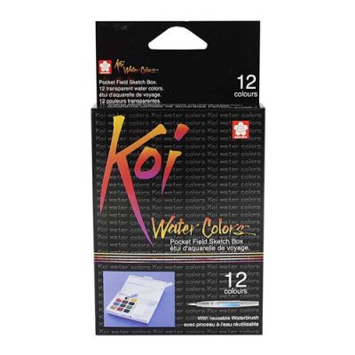 Caja De Acuarelas En Pastillas X 12 + Pincel De Agua Recargable1