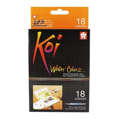 Caja De Acuarelas 18 Unidades + Pincel Acuarelas en Pastillas x 18 + Pincel De Agua Recargable1