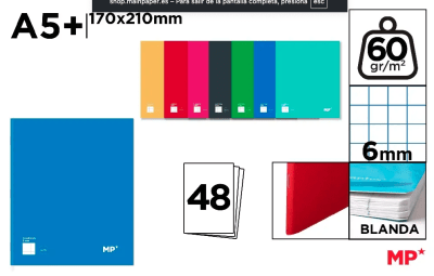 CUADERNO Madrid Papel GRAPADO A5+ 48 HOJAS 60 g/m² 6.1