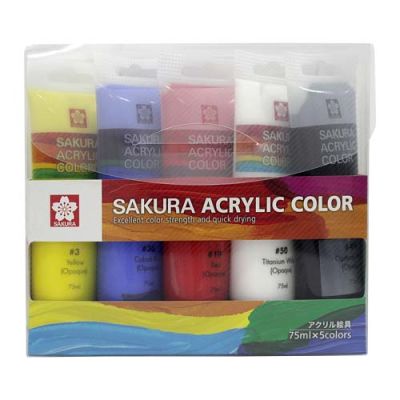 Acrilico en tubo 75ml. Set de 5 Colores ( Blanco-Amarillo-Rojo-Azul Cobalto-Negro)1