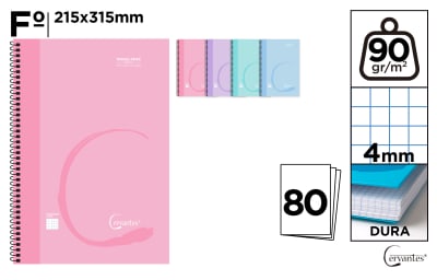 Cuaderno Espiral Fº 80 Hojas 90 G/M² Pastel Marca Cervantes1
