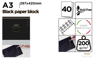 Block De Dibujo Papel Negro 200G A3 40Hojas (MP)1