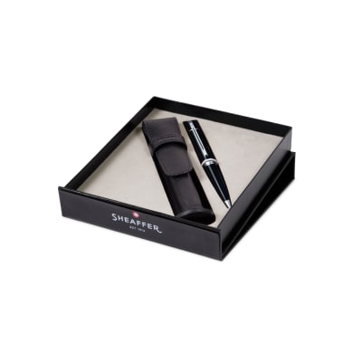 Bolígrafo Sheaffer S300 G9312, Negro Brillante CT + Portaplumas de cuero