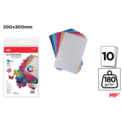 Blister De Hojas Tipo Carta Con Glitter 20x30cm X 10 Colores Marca Madrid Papel Color Variado(MP)1