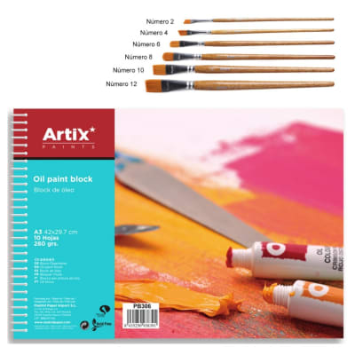 Set Block P/Oleo 160 Gms A3 + Pincel Plano X 6 Uds Multiuso (MP)1
