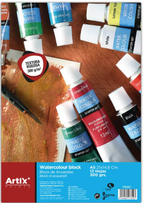 Croquera Acuarela 14 x 21, 12 hjs, 300 Gms Rugosa A5 (MP)1