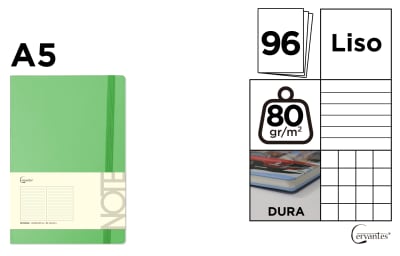 Cuaderno De Notas Tapa Forrada Verde Jade A5- Cervantes