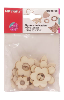 Set De Figuras De Madera Flores Silvestres  X 19Uds Marca MP Crafts Color Beige (MP)1