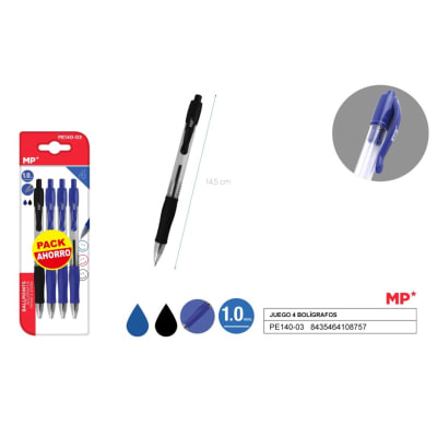 Pack De Boligrafos 1mm X 4Uds /2 Colores Color Azul/Negro1