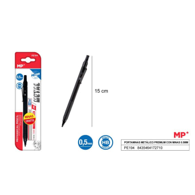 Portamina Metalico Premium + Minas 0.5mm Color Negro1