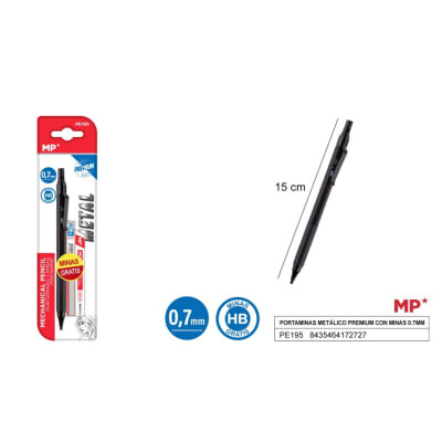 Portamina Metalico + Minas 0.7mm Color Negro -madrid Papel1