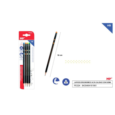 Set lapices Ergonomicos De Grafito HB con Goma x4 Uds Negro1