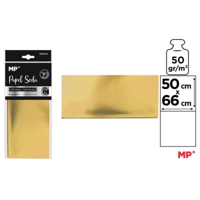 Pliego De Papel Seda 50cmX66cm X 3Uds Marca Madrid Papel Color Oro (MP)1