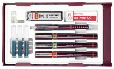 Rapidograph Rotring recargable College Set 0.1/0.3/0.5 mm.+ 1 1