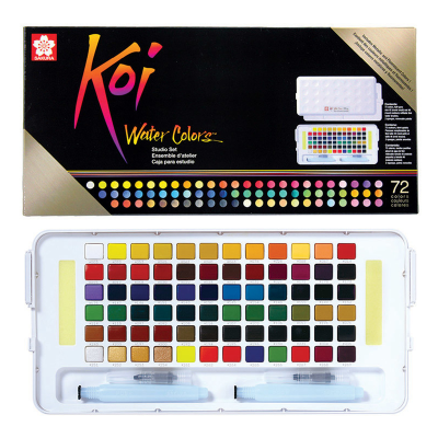 Acuarelas en Pastilla Koi + Pincel de agua Sakura , Set 72 Colores1
