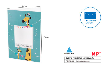 Tarjeta Felicitación / Cumpleaños Jirafa 11.5 X 17 Cm 1