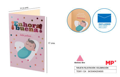 Tarjeta Felicitación / Nacimiento Bebe 11.5 X 17 Cm 1