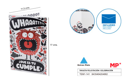 Tarjeta Felicitación / Cumpleaños Monstruo 11.5 X 17 Cm1