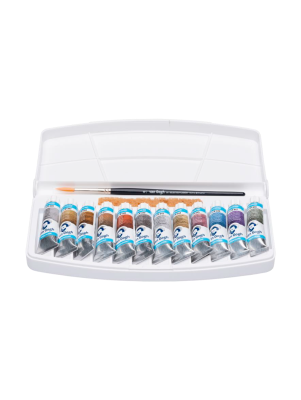 Acuarelas Metalizadas (Tubo x 10 Ml. + 1 Pincel #6 + Esponja) Acuarelas X 12 tubos1