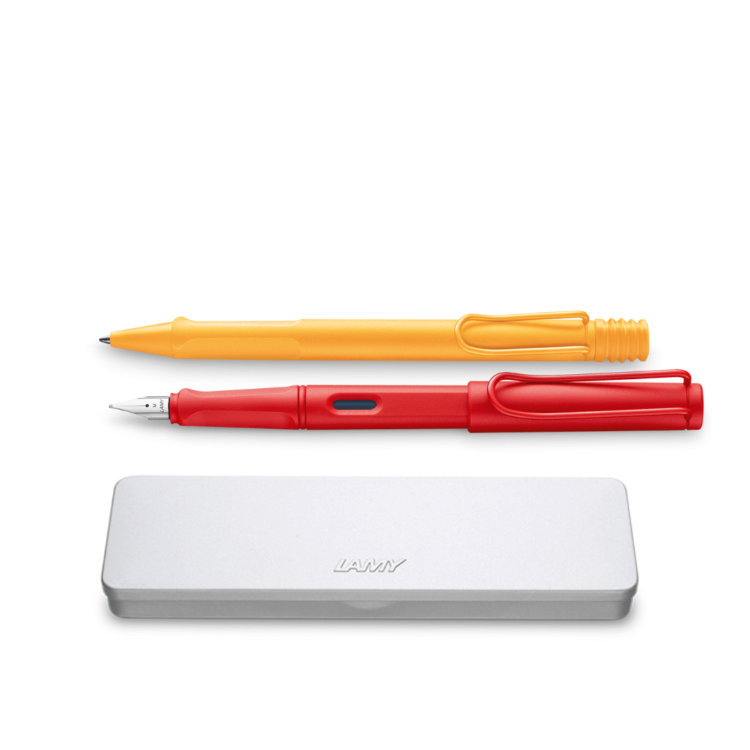 Pluma Lamy Safari Strawberry + Boligrafo Safari Mango1