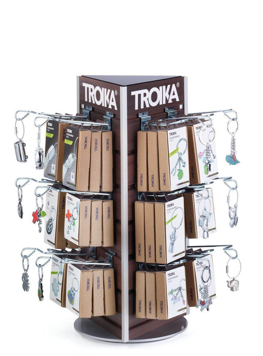 Display Para Autoservicio 3 Lados Base Redonda Con Ganchos Color Café (TRK)2