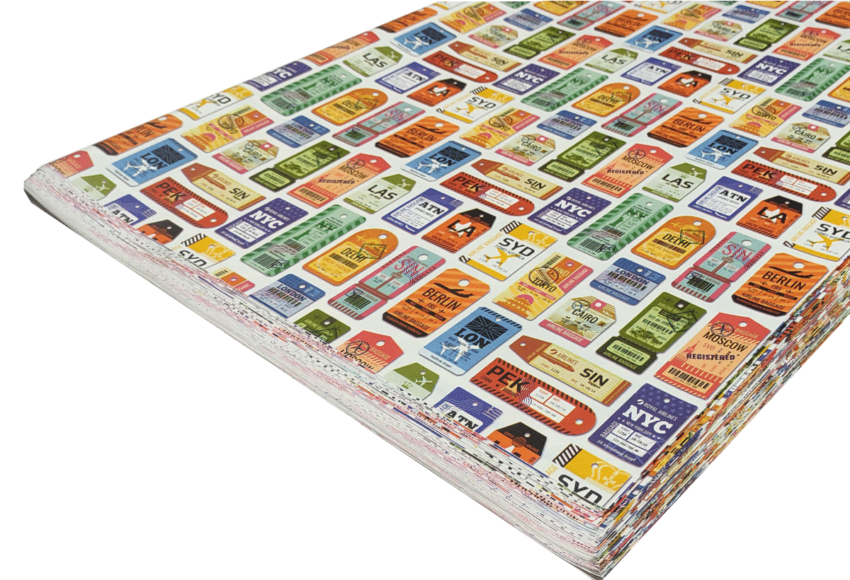 Papel con diseño etiquetas ciudades 0.7 x1m (BOL)