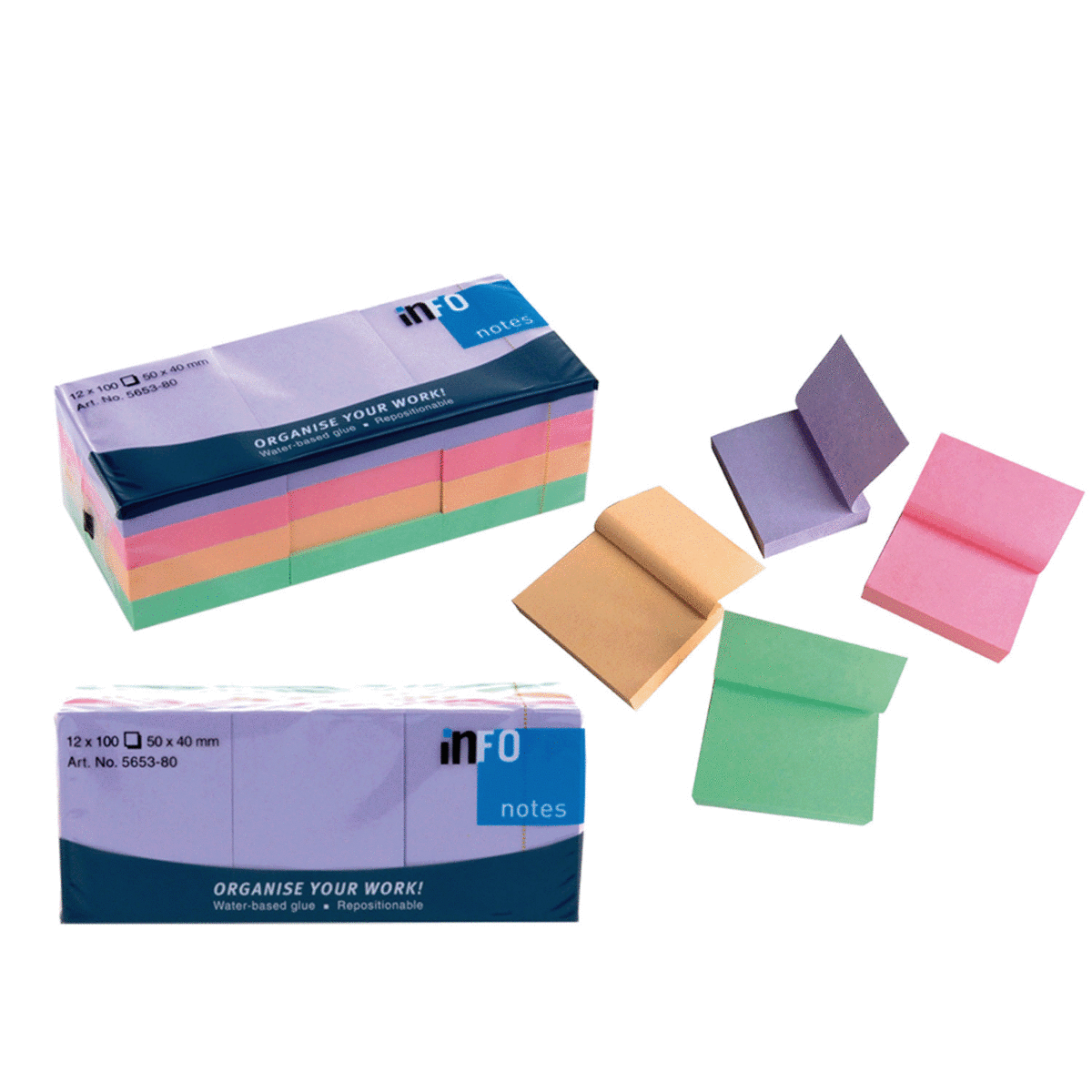 Set De Notas Adhesivas De Color 50X40MM 12X100H Marca Info Color Variado(MP)1