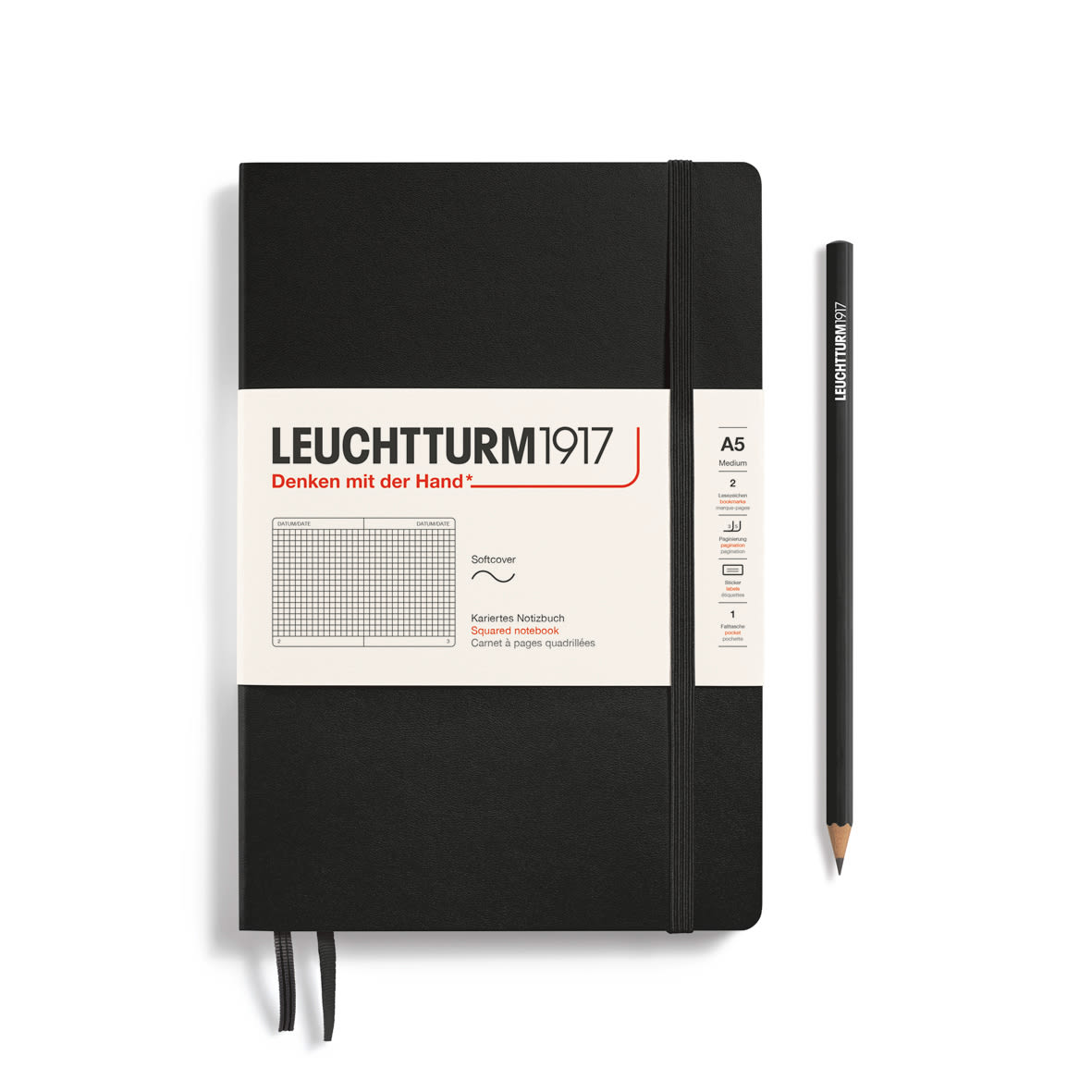 Libreta Leuchtturm1917 Tapa Blanda Medium A5 Cuadros, Black