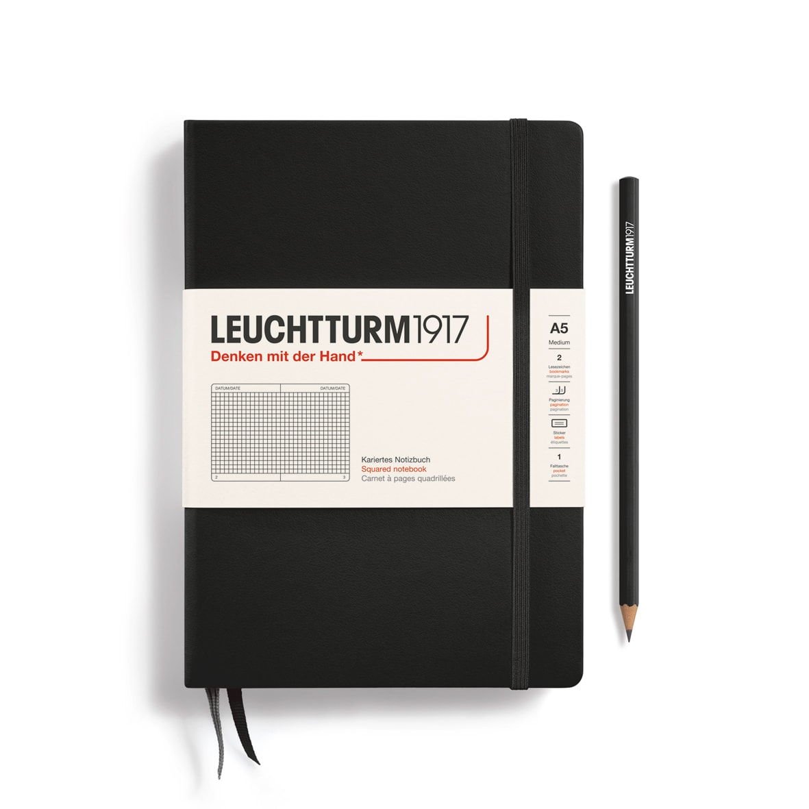 Libreta leuchtturm1917 Tapa Dura Mediana A5 Cuadros, Black1