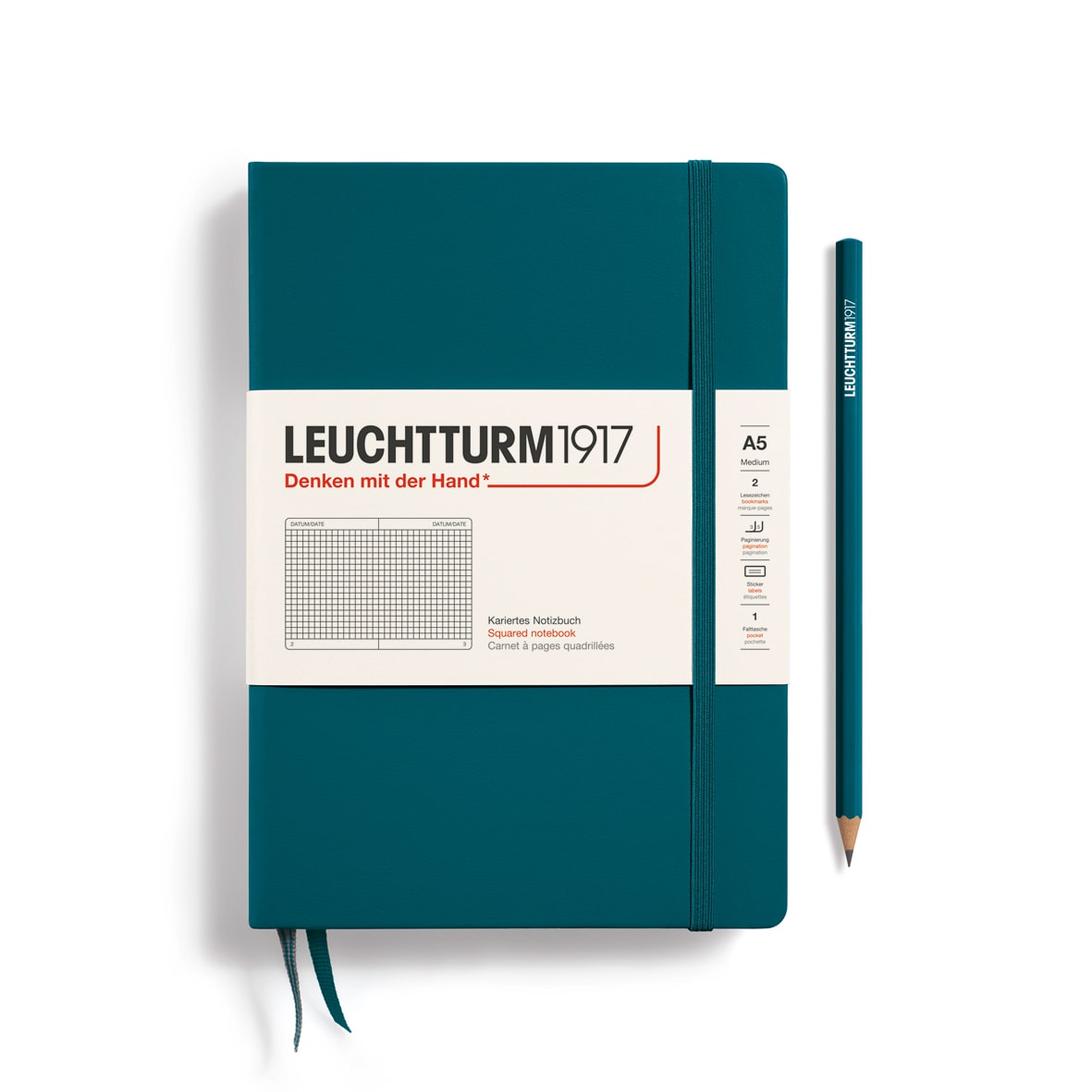 Libreta leuchtturm1917 T.Dura Mediana A5 Cuadr Pacific Green1