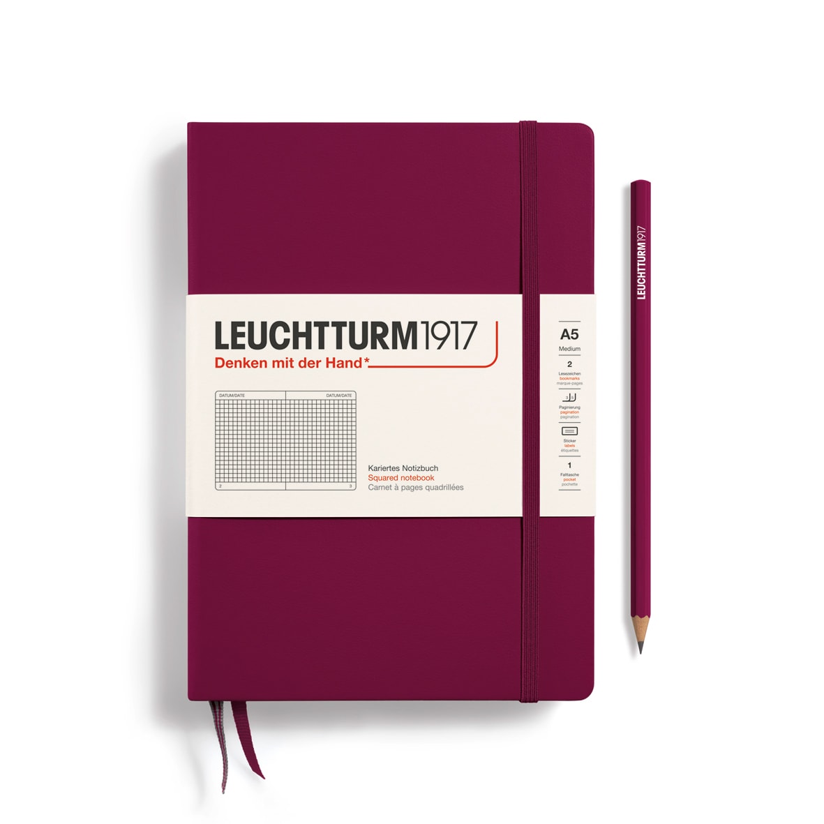 Libreta leuchtturm1917 Tapa Dura Mediana A5 Cuadros Port Red1
