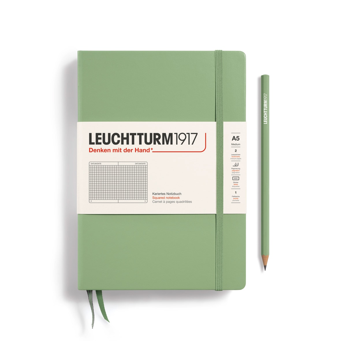 Libreta Tapa Dura Mediana A5 251P Cuadros, Sage1