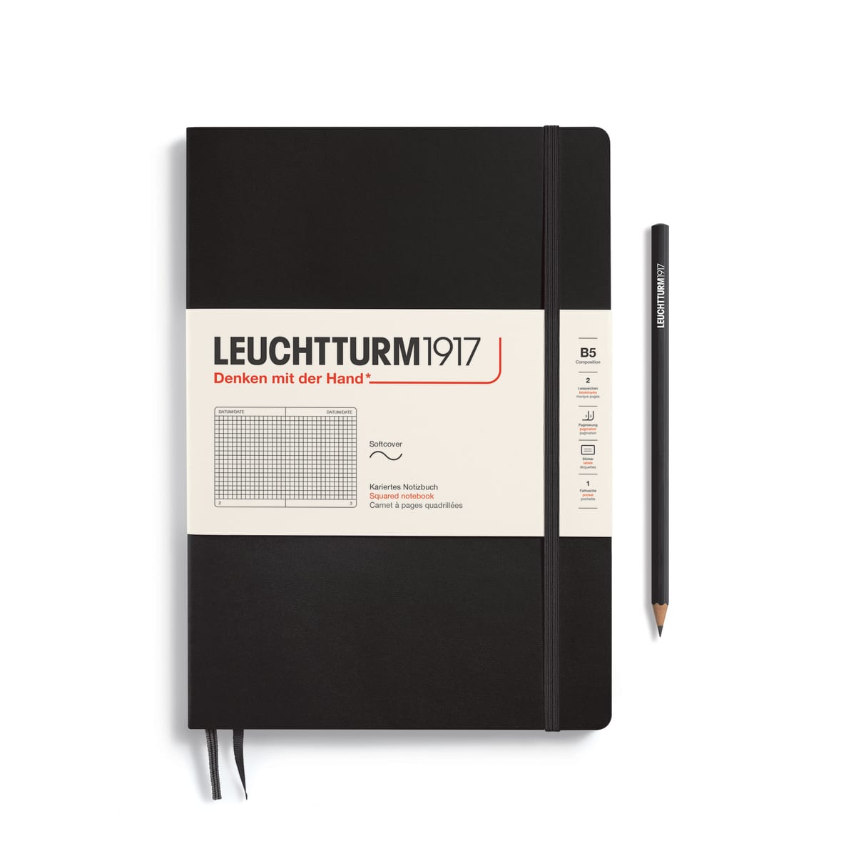Libreta Composición Leuchtturm1917 T.Blanda B5 Cuadros Black1