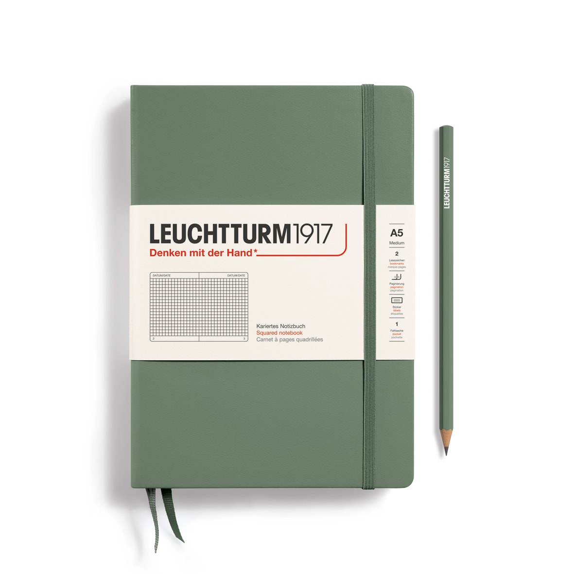 Libreta leuchtturm1917 Tapa Dura Mediana A5 Cuadros, Olive1