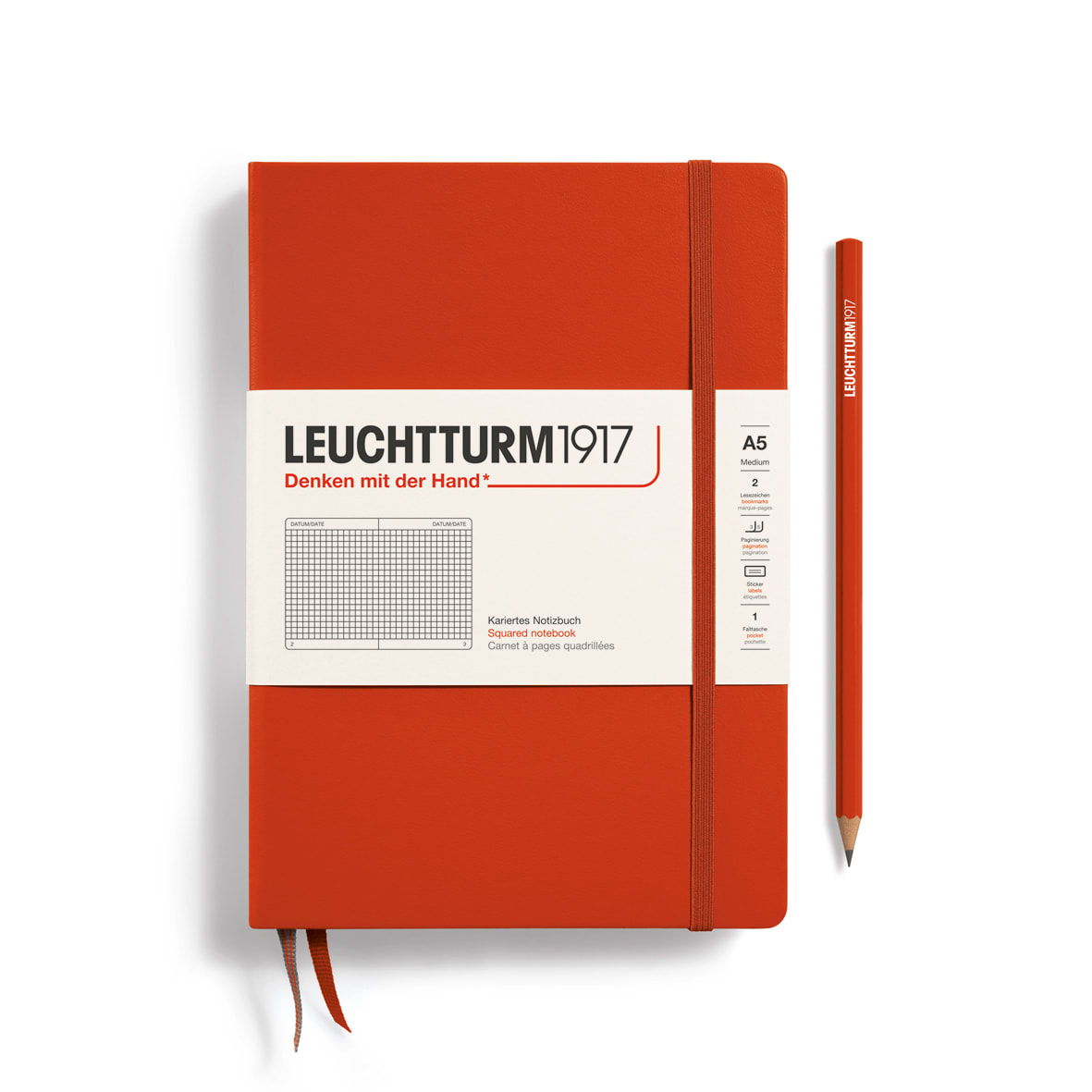 Libreta leuchtturm1917 Tapa Dura Mediana A5 Cuadros Fox Red1