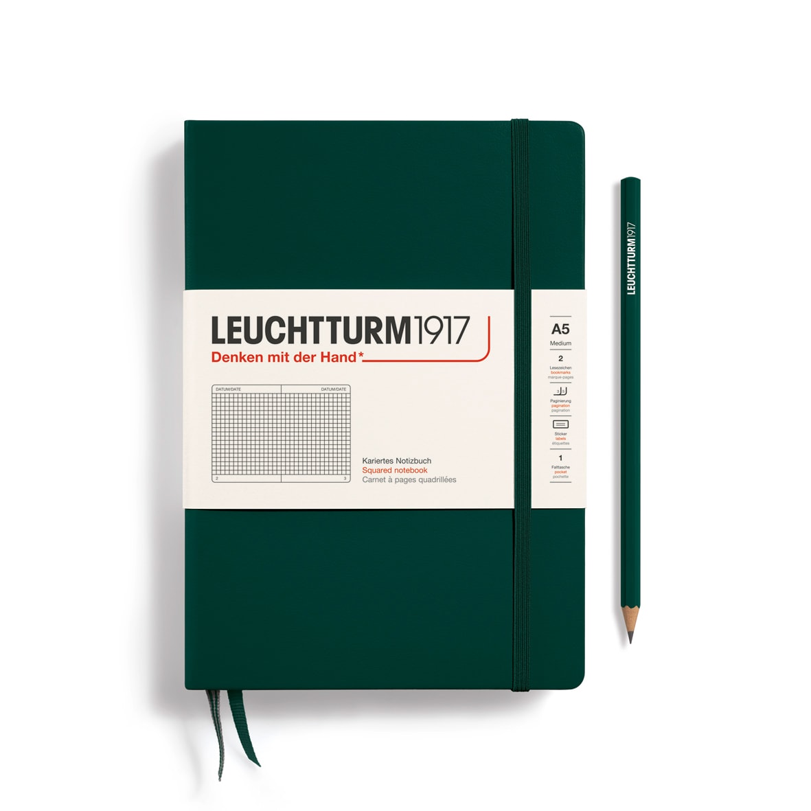 Libreta Tapa Dura Mediana A5 251P Cuadros, Forest Green1