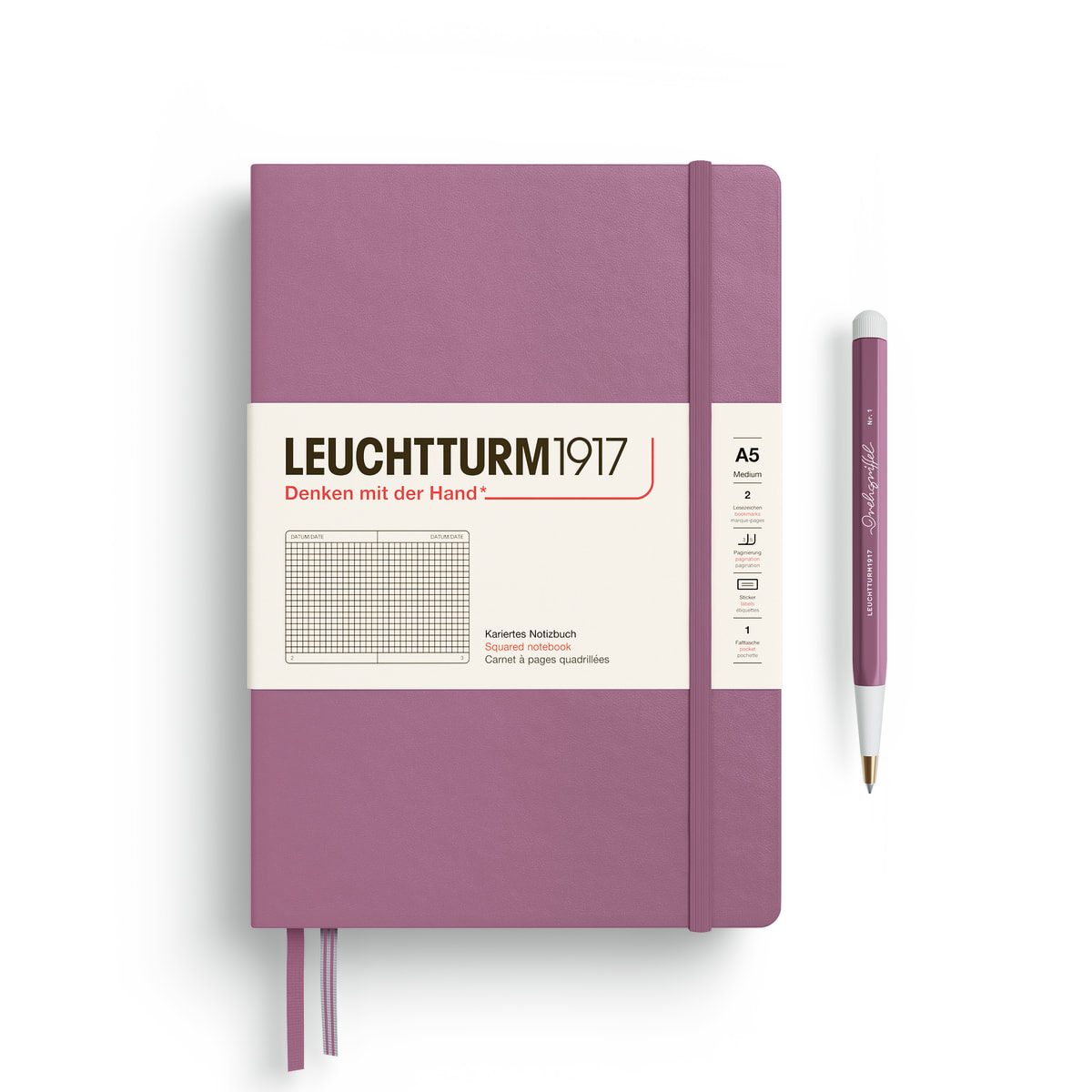 Libreta leuchtturm1917 T.Dura Mediana A5 Cuadros Dusty Rose1