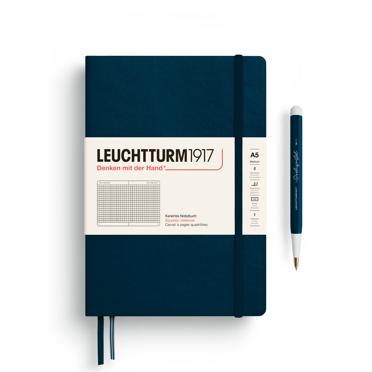 Libreta leuchtturm1917 Tapa Dura Mediana A5 Cuadros,Deep Sea1