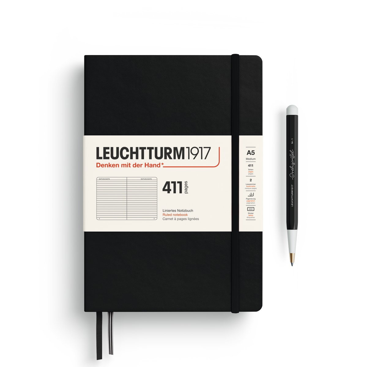 Libreta Mediana A5 Tapa Dura 411 Páginas Líneas, Black1