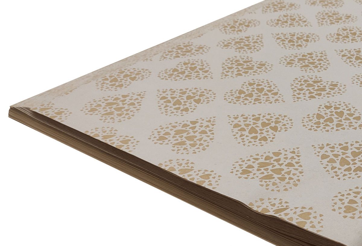 Papel con diseño corazones café 60 gm 0.7x1m