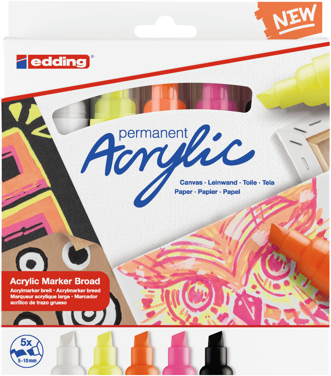 Set 5 Marcadores Acrílico trazo grueso Edding e-5000 Color neón