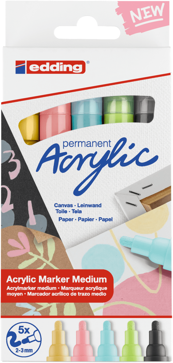 Set 5 Marcadores Acrílico trazo medio Edding 51001