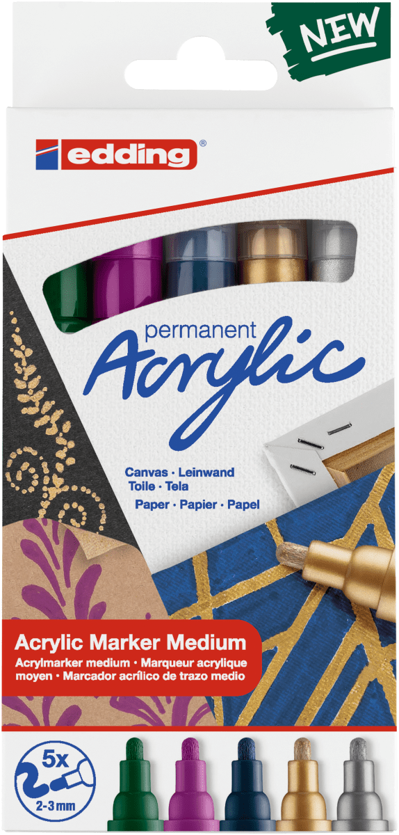 Set 5 Marcadores Acrílico trazo medio Edding e-5100 Colores festivos1
