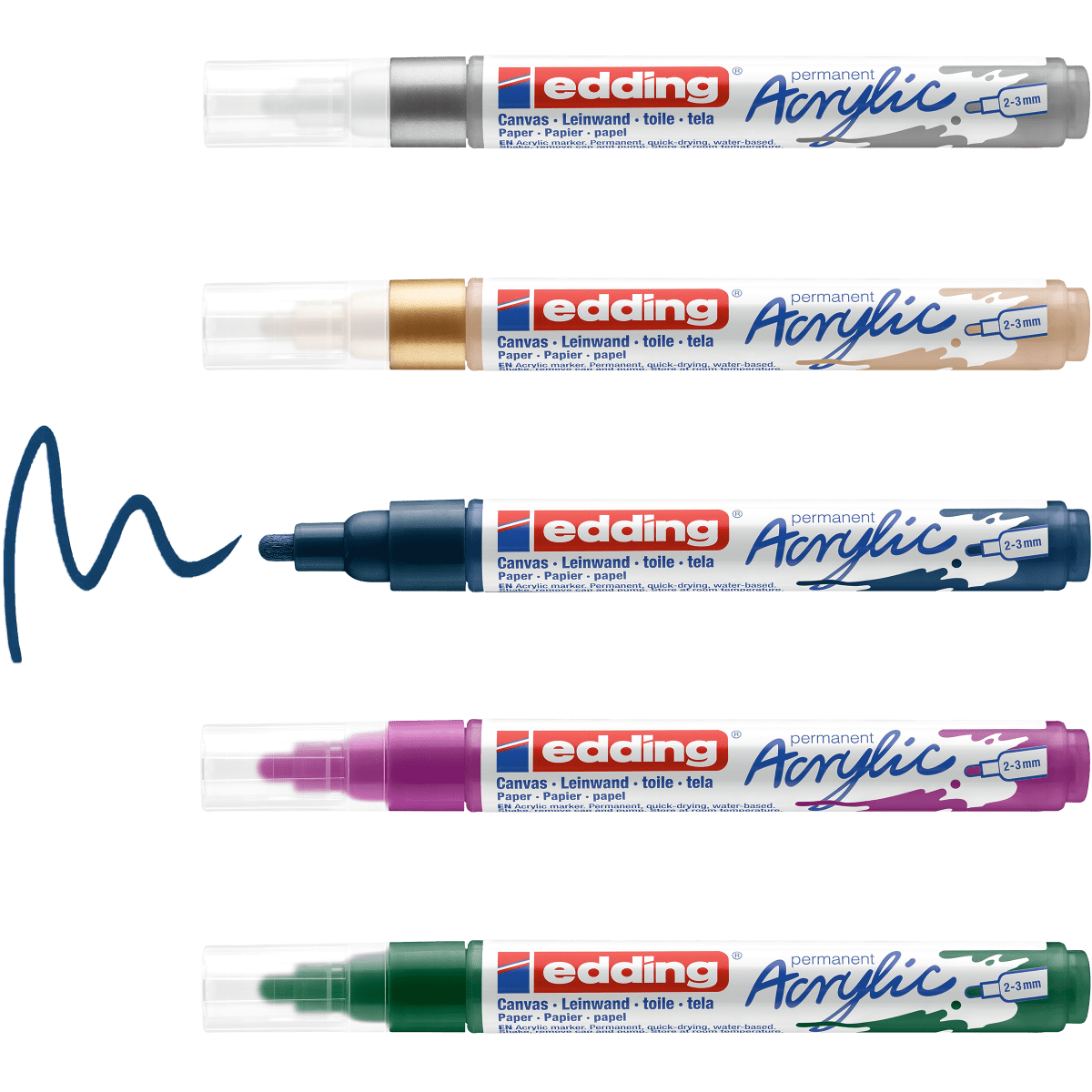 Set 5 Marcadores Acrílico trazo medio Edding e-5100 Colores festivos2