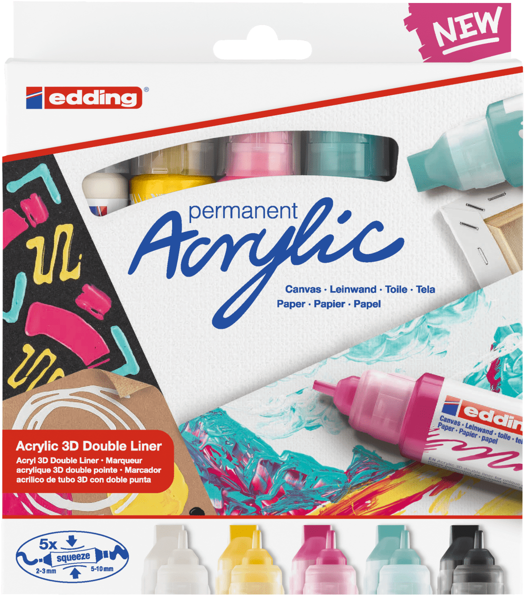Set 5 Marcadores acrílico 3D edding 5400 punta doble