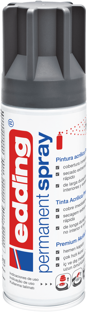 Spray permanente de pintura acrílica de alta gama Edding E-5200 Gris oscuro Mate1