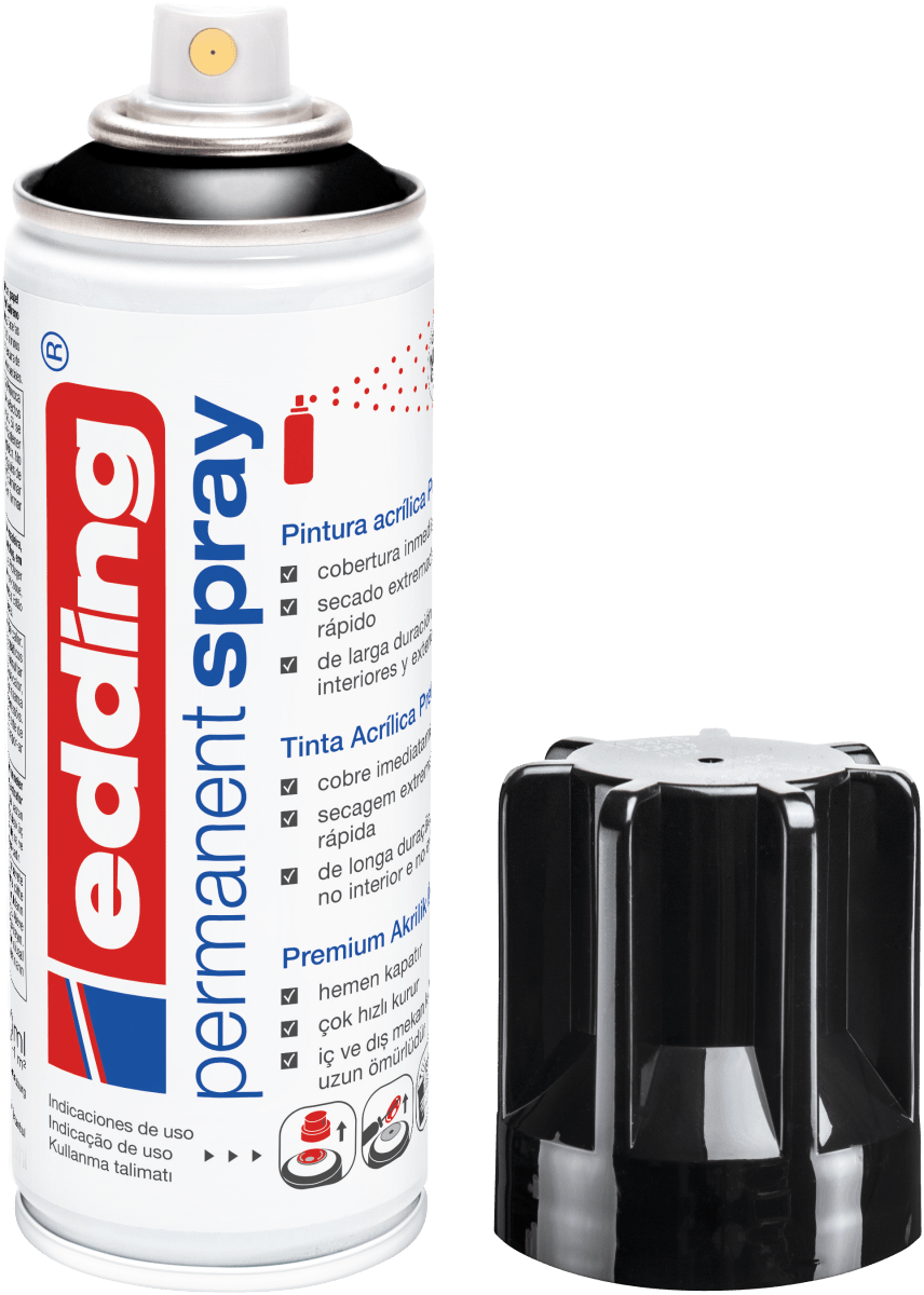 Spray permanente de pintura acrílica de alta gama Edding E-5200 Negro Brillante