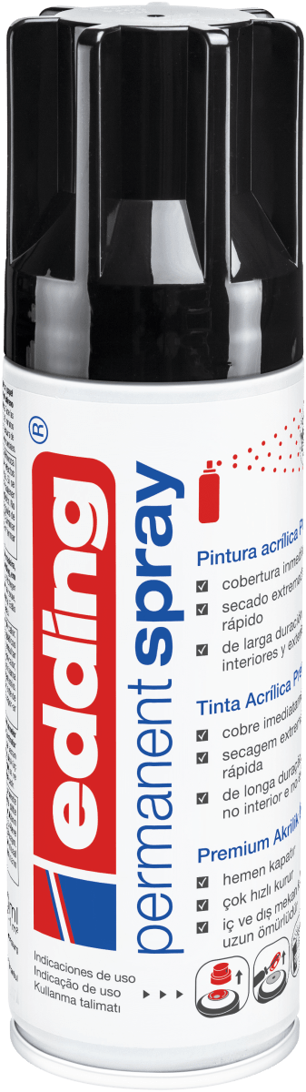Spray permanente de pintura acrílica de alta gama Edding E-5200 Negro Brillante1